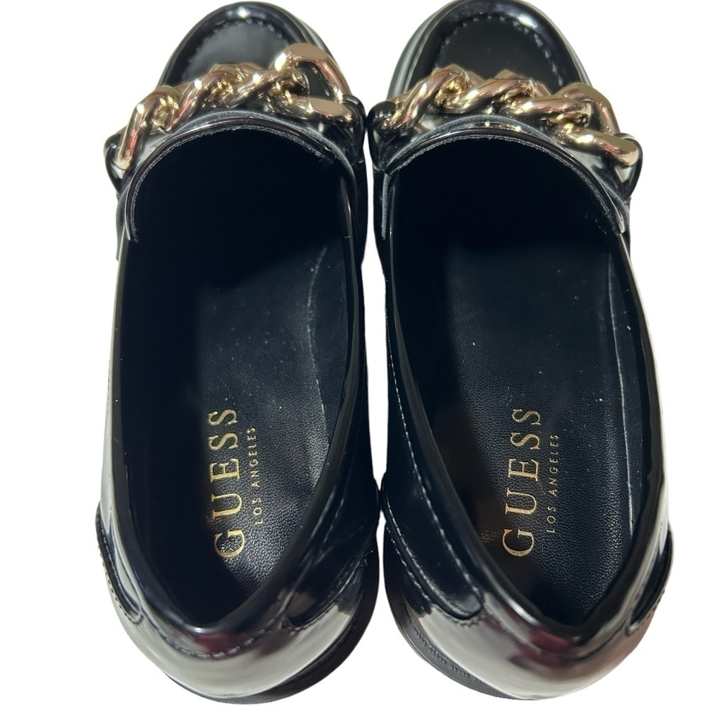Guess Womens Hillford Chunky Black Patent Leather Gold chain Loafers Sz 6.5M - Picture 8 of 9